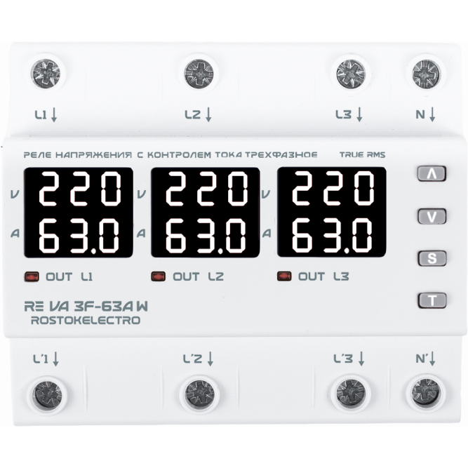 Реле напряжения с контролем тока трехфазное RE VA3F-63А W