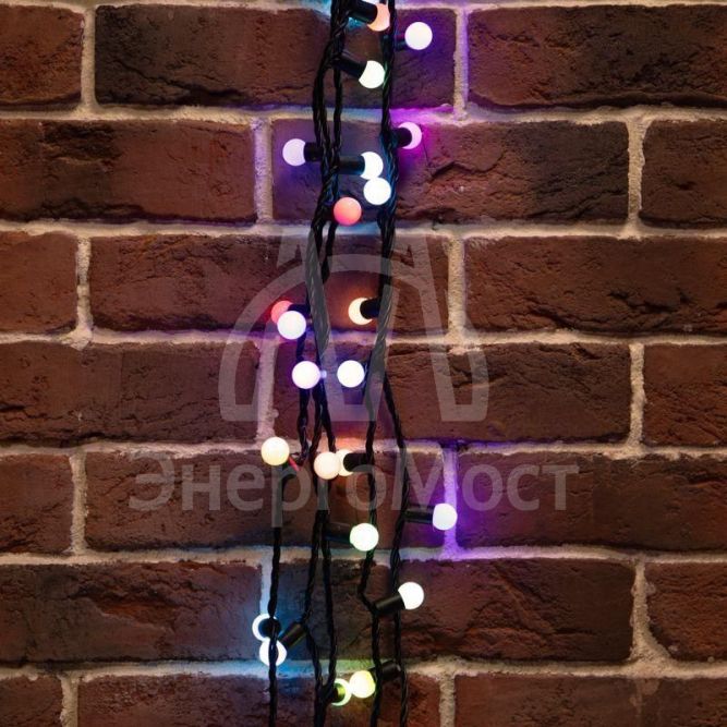 Гирлянда &amp;quot;Мультишарики&amp;quot; 10м d17.5мм 100LED RGB провод черн. ПВХ 30Вт 220В IP44  Neon-Night 303-509-2