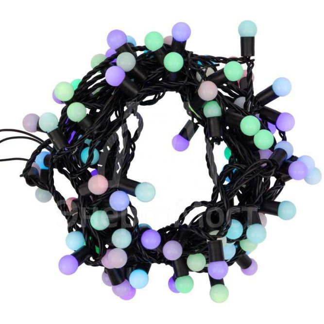 Гирлянда &amp;quot;Мультишарики&amp;quot; 10м d17.5мм 100LED RGB провод черн. ПВХ 30Вт 220В IP44  Neon-Night 303-509-2