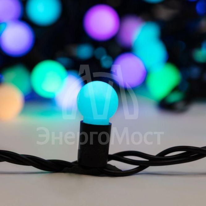 Гирлянда &amp;quot;Мультишарики&amp;quot; 10м d17.5мм 100LED RGB провод черн. ПВХ 30Вт 220В IP44  Neon-Night 303-509-2