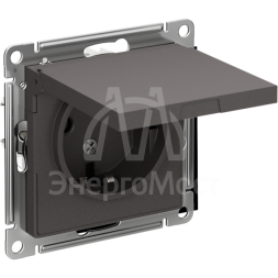 Розетка AtlasDesign с заземл. со шторками с крышкой 16А IP20 механизм базальт SE ATN001446