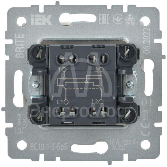 Выключатель перекрестный 1-кл. СП BRITE 10А ВС10-1-3-БрБ бел. IEK BR-V13-0-10-K01
