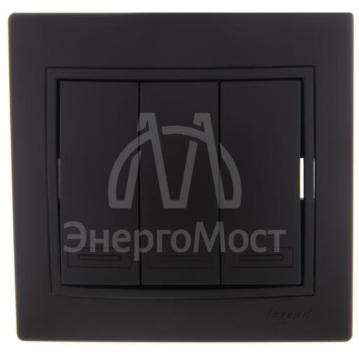 Выключатель 3-кл. 1п СП Мира 10А IP20 со вставкой черн. бархат LEZARD 701-4242-109