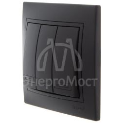 Выключатель 3-кл. 1п СП Мира 10А IP20 со вставкой черн. бархат LEZARD 701-4242-109