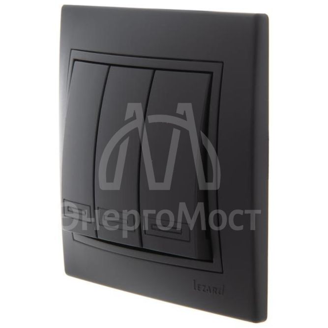 Выключатель 3-кл. 1п СП Мира 10А IP20 со вставкой черн. бархат LEZARD 701-4242-109