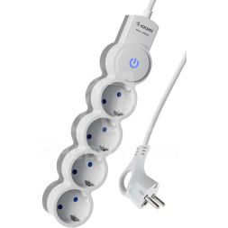 Удлинитель 4х5м ПВС 3х0.75 с защ. шторк. с заземл. IP20 с выкл. 220В 10А 2200Вт бел. КОСМОС YKsm5m-4g-Z-V10A-W