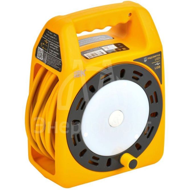Удлинитель на катушке 3х15м с заземл. Industrial УК15 2P+PE 3х1.5кв.мм USBх2 LED термозащита IEK IN-KP24-16-03-15-UL