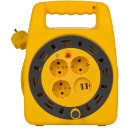 Удлинитель на катушке 3х15м с заземл. Industrial УК15 2P+PE 3х1.5кв.мм USBх2 LED термозащита IEK IN-KP24-16-03-15-UL