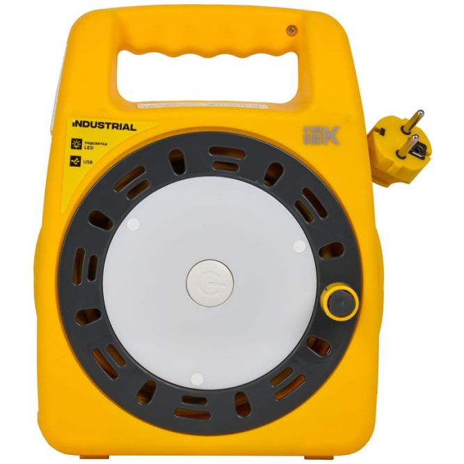 Удлинитель на катушке 3х15м с заземл. Industrial УК15 2P+PE 3х1.5кв.мм USBх2 LED термозащита IEK IN-KP24-16-03-15-UL