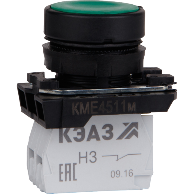 Кнопка КМЕ 4511м 1но+1нз цилиндр IP54 зел. КЭАЗ 248247