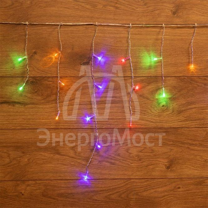 Гирлянда &amp;quot;Айсикл&amp;quot; (бахрома) 1.8х0.5м 48LED мультиколор 3Вт 230В IP20 провод прозр. Neon-Night 255-019