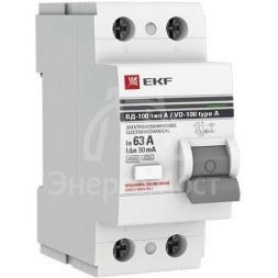 Выключатель дифференциального тока (УЗО) 2п 63А 30мА тип A ВД-100 (электромех.) PROxima EKF elcb-2-63-30-em-a-pro