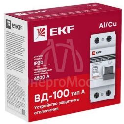 Выключатель дифференциального тока (УЗО) 2п 63А 30мА тип A ВД-100 (электромех.) PROxima EKF elcb-2-63-30-em-a-pro