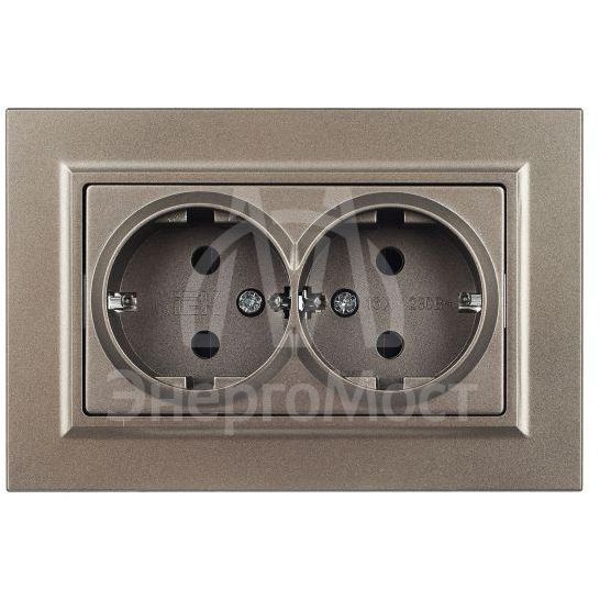 Розетка 2-м СП BRITE РСш12-3-БрШ 16А в сборе с заземл. защ. шторки шампань IEK BR-R24-16-K37-F