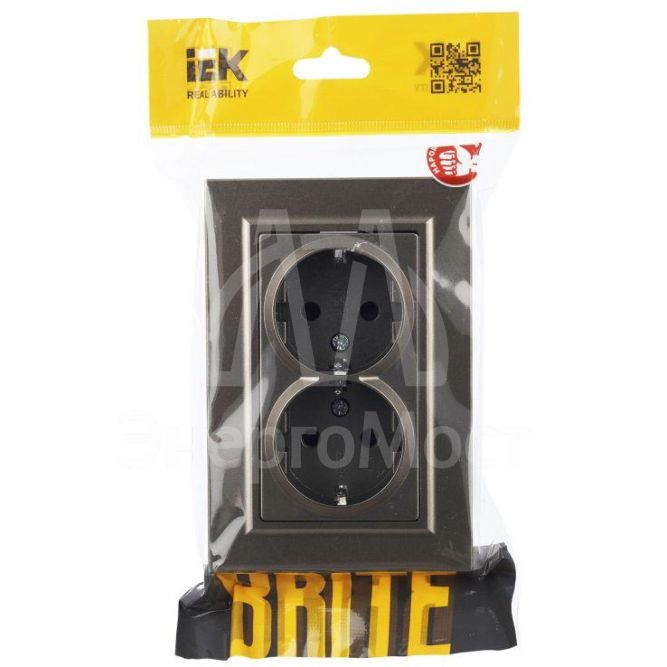 Розетка 2-м СП BRITE РСш12-3-БрШ 16А в сборе с заземл. защ. шторки шампань IEK BR-R24-16-K37-F