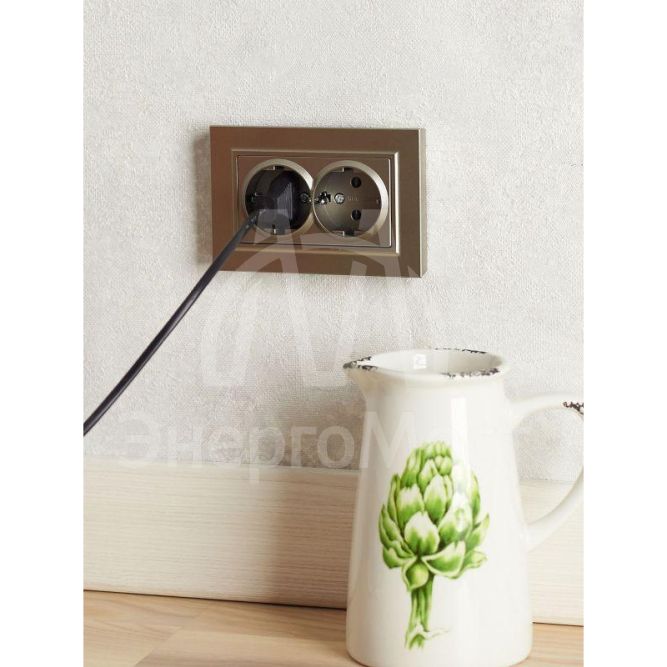 Розетка 2-м СП BRITE РСш12-3-БрШ 16А в сборе с заземл. защ. шторки шампань IEK BR-R24-16-K37-F