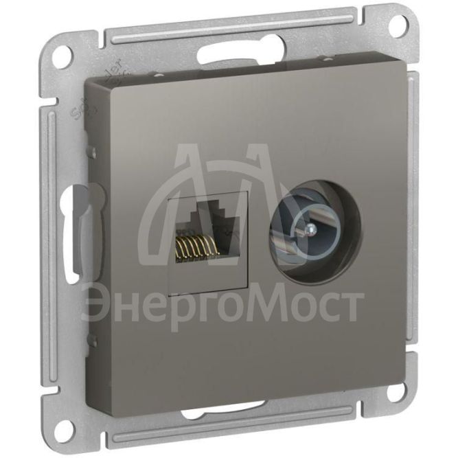 Механизм розетки компьютерной 2-м AtlasDesign RJ45 кат.5E+TV сталь SchE ATN000989