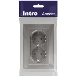 Розетка 2-м СП Accent 6-205-09 16А IP20 250В 2P+E Schuko AL/CU титан Intro Б0063500