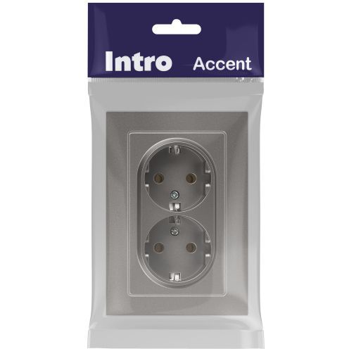 Розетка 2-м СП Accent 6-205-09 16А IP20 250В 2P+E Schuko AL/CU титан Intro Б0063500