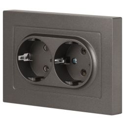 Розетка 2-м СП Accent 6-205-09 16А IP20 250В 2P+E Schuko AL/CU титан Intro Б0063500
