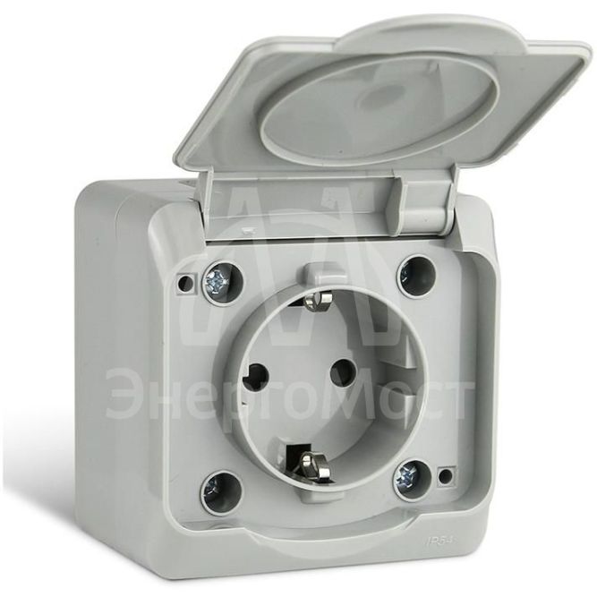 Розетка 1-м ОП Nix 16А IP54 250В с заземл. с крышкой сер. TOKOV ELECTRIC TKE-NX-R1Z-C06-IP54