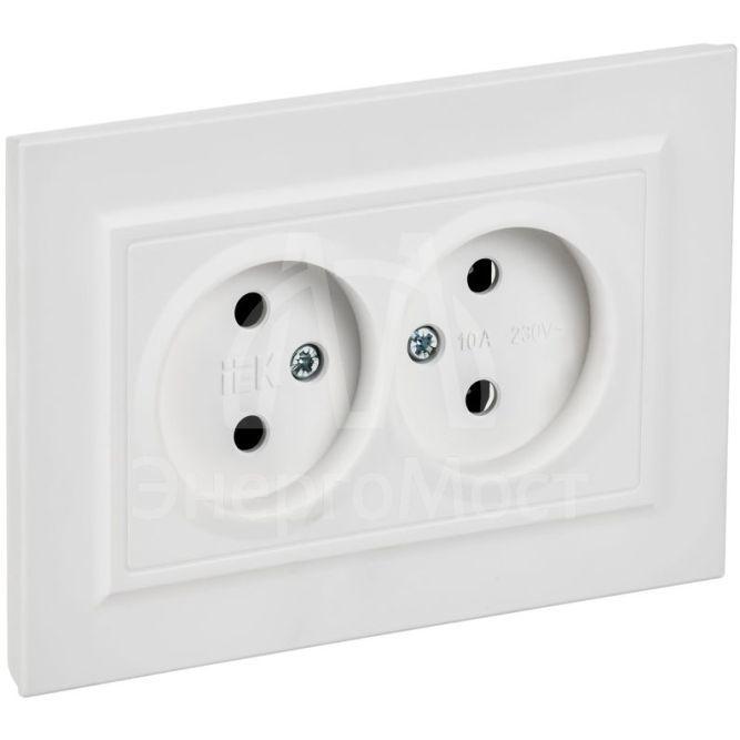 Розетка 2-м СП BRITE РС12-2-БрАБ 10А в сборе без заземл. без защ. шторок арктич. бел. IEK BR-R20-10-K91-F