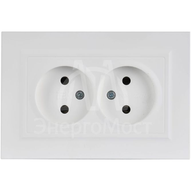 Розетка 2-м СП BRITE РС12-2-БрАБ 10А в сборе без заземл. без защ. шторок арктич. бел. IEK BR-R20-10-K91-F