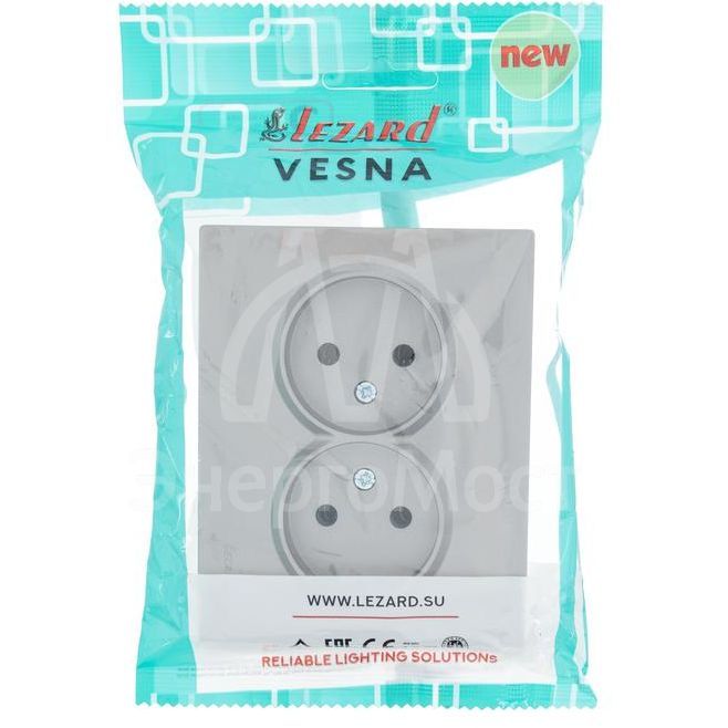 Розетка 2-м СП VESNA без заземл. ПБТ платина LEZARD 742-3500-128B
