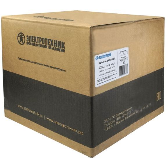 Контактор вакуумный КВТ-1.14-5/630-3 У3 3п 630А кат. 380В 3НО+2НЗ IP00 без реле Электротехник ET557373