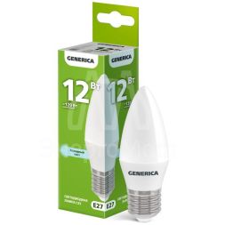 Лампа светодиодная C35 12Вт свеча 6500К E27 230В GENERICA LL-C35-12-230-65-E27-G