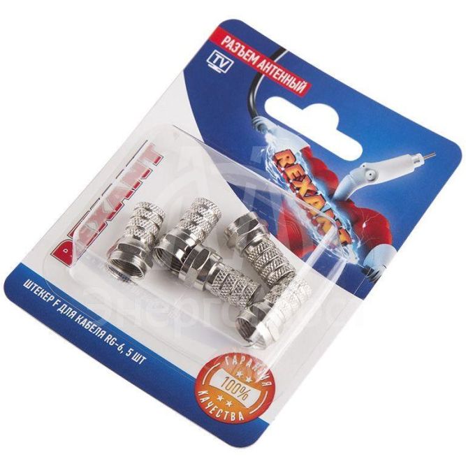 Разъем антенный на кабель штекер F для кабеля RG-6 (блист.5шт) Rexant 06-0004-A5