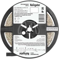 Лента светодиодная 71 762 NLS-3528CW60-4.8-IP20-12V R5 4.8Вт/м (уп.5м) Navigator 71762