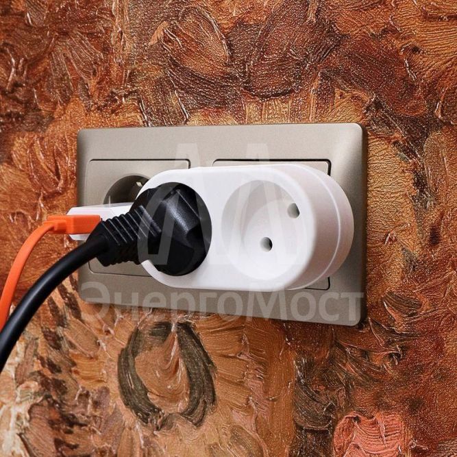 Двойник электрический 6-10А без заземл. бел. Rexant 11-1074