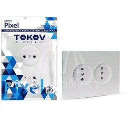 Розетка 2-м СП Pixel 16А IP20 без заземл. в сборе перламутр. TOKOV ELECTRIC TKE-PX-R2F-C04
