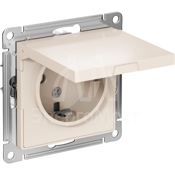 Механизм розетки 1-м СП AtlasDesign 16А IP20 с заземл. защ. шторки с защ. крышкой беж. SchE ATN000246