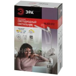 Светильник светодиодный NLED-512-6W-W настольный аккумуляторный на прищепке бел. ЭРА Б0057207