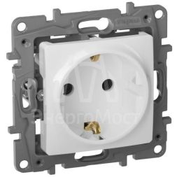 Механизм розетки 1-м СП Etika 2К+З 16А с заземл. винт. зажимы бел. Leg 672221