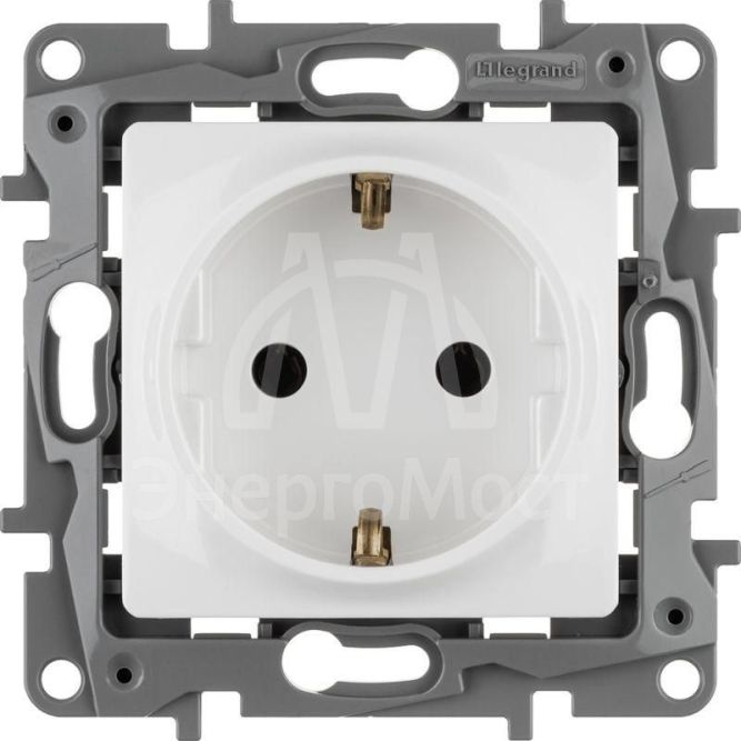 Механизм розетки 1-м СП Etika 2К+З 16А с заземл. винт. зажимы бел. Leg 672221