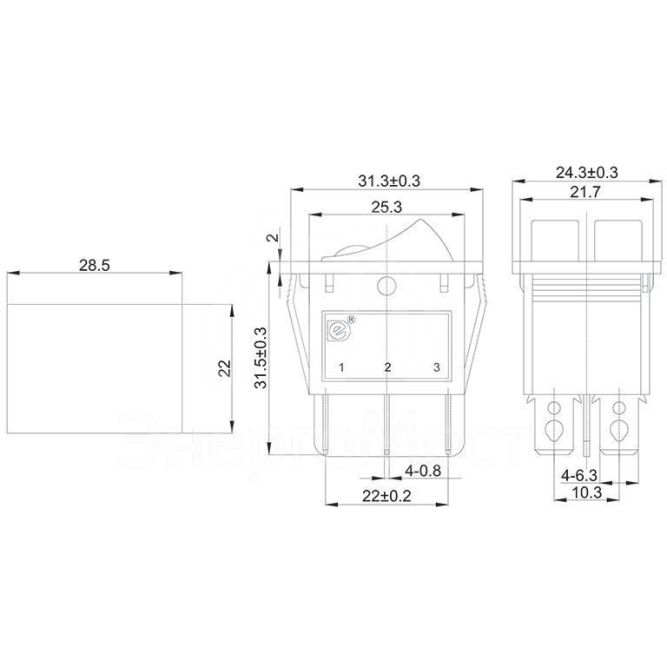 Выключатель клавишный 250В 15А (6с) ON-OFF черн. с подсветкой ДВОЙНОЙ (RWB-512 SC-797) Rexant 36-2430
