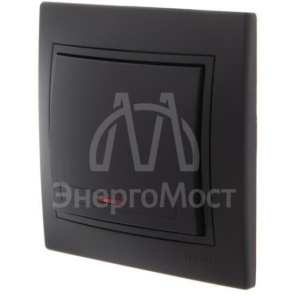 Выключатель 1-кл. 1п СП Мира 10А IP20 с подсветкой со вставкой черн. бархат LEZARD 701-4242-111