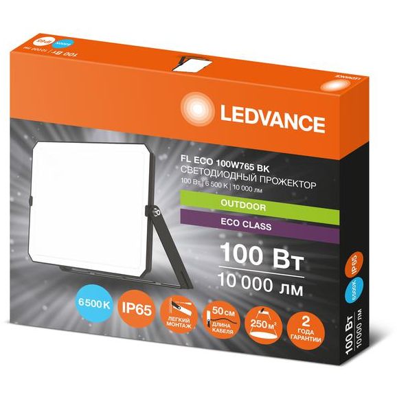 Прожектор светодиодный СДО FL ECO 100W 765 G4 уличный матов. стекло алюм. черн. LEDVANCE 4099854400179