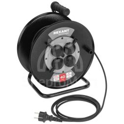Удлинитель силовой КГ на катушке 4 гнезда с/з 40м 3х1.5кв.мм IP44 c защитными крышками метал. катушка Rexant 13-5012