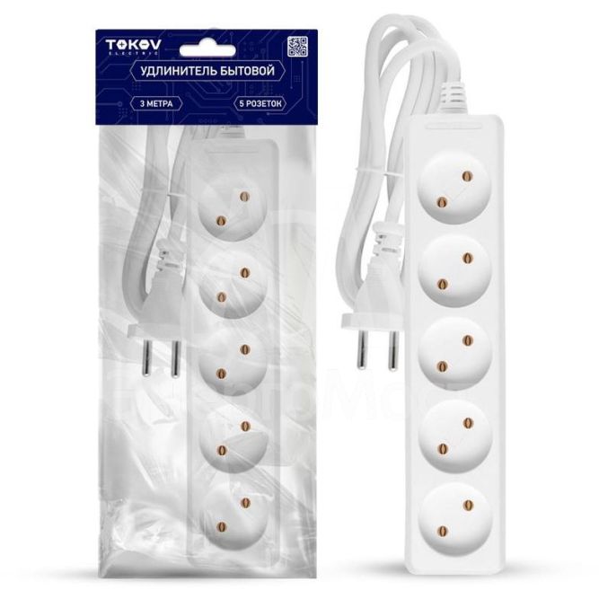 Удлинитель 5х3м без заземл. 10А 2х0.75 TOKOV ELECTRIC TKE-C01-BU5-3-075