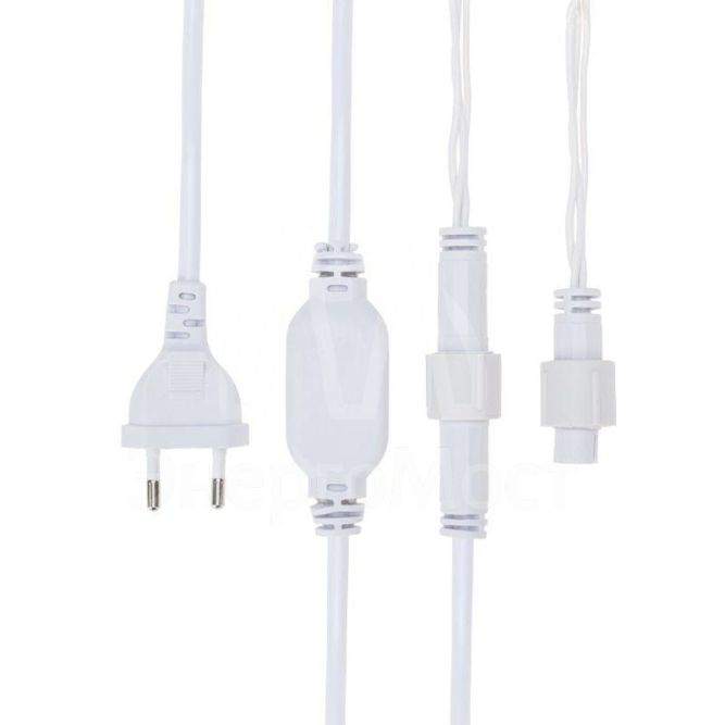 Гирлянда светодиодная &amp;quot;Айсикл&amp;quot; (бахрома) 2.4х0.6м 76LED бел. 5Вт 230В IP65 провод бел. Neon-Night 255-034-6