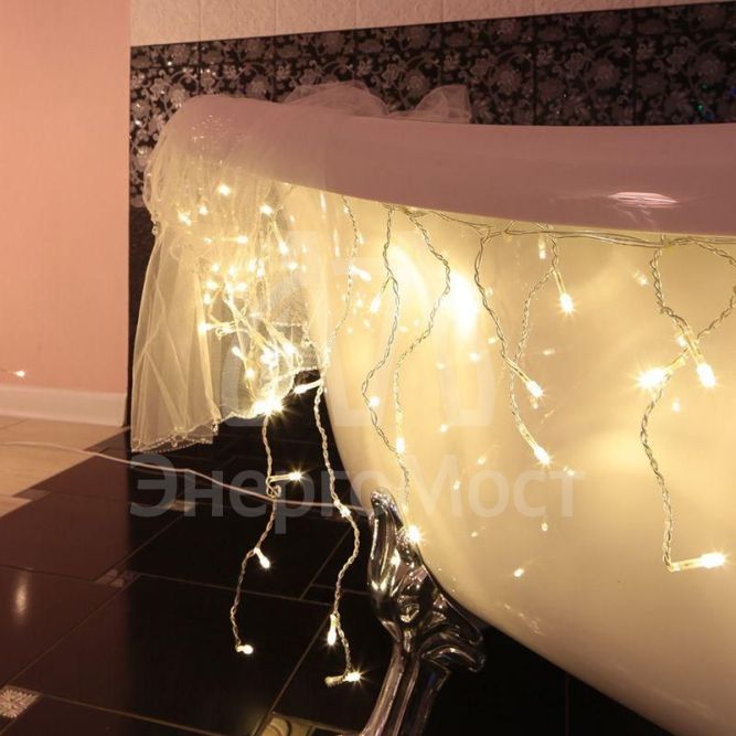 Гирлянда &amp;quot;Айсикл&amp;quot; (бахрома) 1.8х0.5м 48LED тепл. бел. 3Вт 230В IP20 провод прозр. Neon-Night 255-016