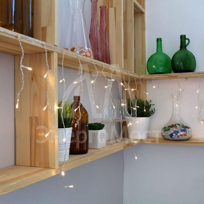 Гирлянда &amp;quot;Айсикл&amp;quot; (бахрома) 1.8х0.5м 48LED тепл. бел. 3Вт 230В IP20 провод прозр. Neon-Night 255-016