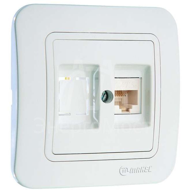 Розетка компьютерная 2-м СП Lillium 16А IP20 кат.5E + гнездо бел./бел. Makel 70035