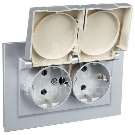 Розетка 2-м СП BRITE РСбш12-3-44-БрА 16А в сборе IP44 с крышкой алюм. IEK BR-R26-16-44-K47-F