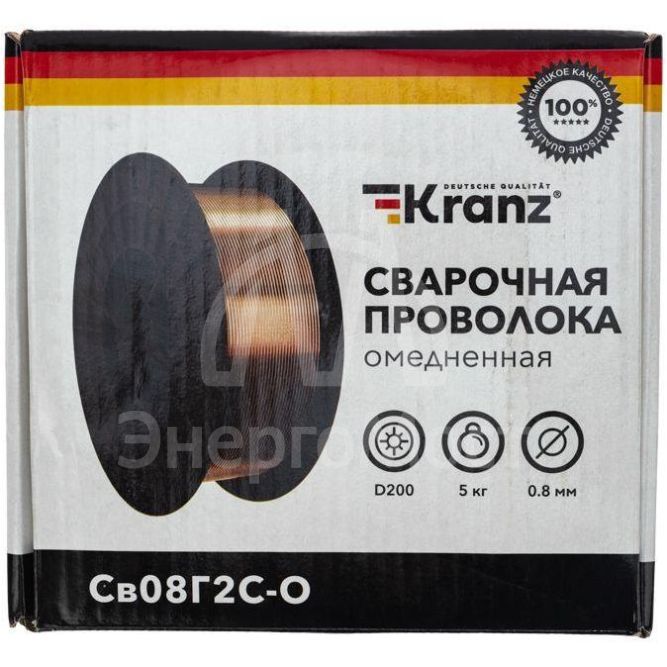 Проволока сварочная омедненная Св08Г2С-О (ER70S-6; SG2) 5кг 0.8мм D200 Kranz KR-11-0981-5