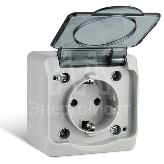 Розетка 1-м ОП Nix 16А IP54 250В с заземл. с прозр. крышкой сер. TOKOV ELECTRIC TKE-NX-R1Z-C06T-IP54